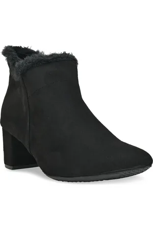 Rocia Women Pointed Toe Block Heeled Faux Fur Trim Suede Mid-Top Regular Boots