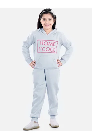 Girls Light Pink Home S'Cool Printed Hooded Track Suit Set