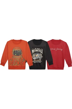 VIMAL JONNEY Kids Pack Of 3 Typography Printed Cotton Fleece Sweatshirt