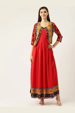 Deewa Women Red & Mustard Yellow Printed Maxi Dress