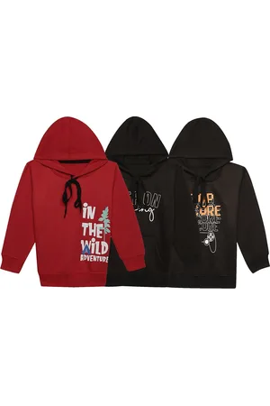VIMAL JONNEY Kids Pack Of 3 Typography Printed Hooded Cotton Fleece Pullover Sweatshirts