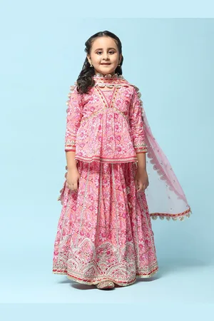 Biba Girls Printed V-Neck Thread Work Ready to Wear Lehenga & Blouse With Dupatta