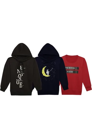 VIMAL JONNEY Kids Pack Of 3 Typography Printed Hooded Cotton Fleece Sweatshirts