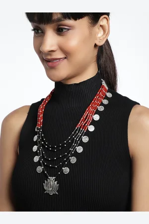 Binnis Wardrobe Black and Red Silver-Plated Handcrafted Necklace