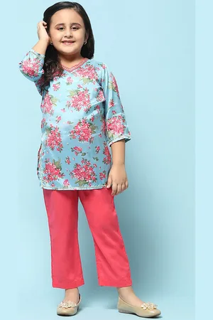 Biba Girls Floral Printed V-Neck Kurta with Trousers