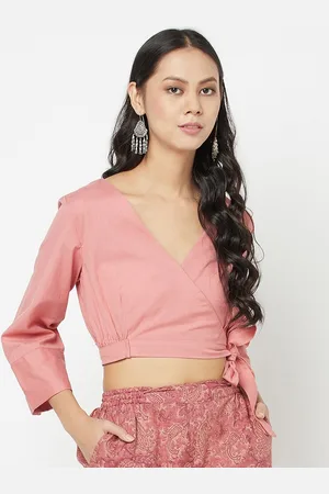 Fabindia Pink Linen Wrap Crop Top