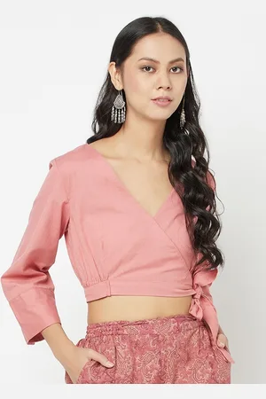 Fabindia Pink Linen Wrap Crop Top