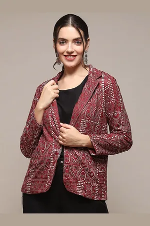 Biba Printed Notched Lapel Collar Long Sleeve Single-Breasted Blazer
