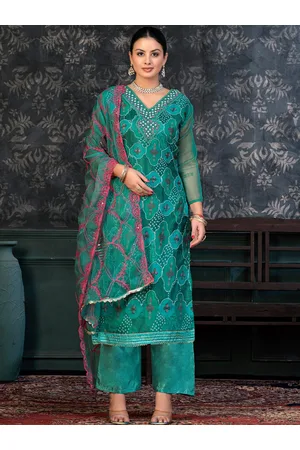 Kalini Ethnic Motifs Printed Beads & Stones Detailed Organza Unstitched Dress Material