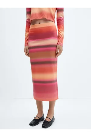 MANGO Striped Acrylic Knitted Straight Midi Skirt