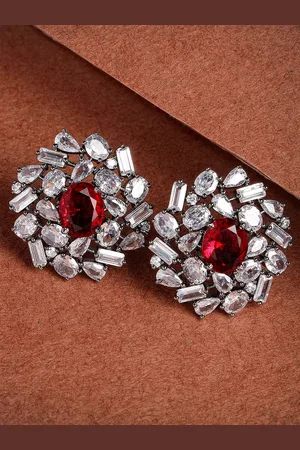 karatcart Silver-Plated Cubic Zirconia Studded Floral Stud Earrings