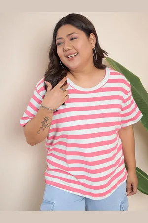 CURVY STREET Plus Size Striped Drop-Shoulder Sleeves T-shirt