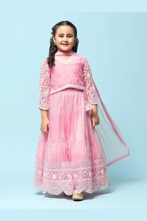 Biba Girls V-Neck Sequinned Lehenga & Blouse With Dupatta