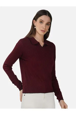 Chemistry Ribbed Shirt Collar Acrylic Pullover