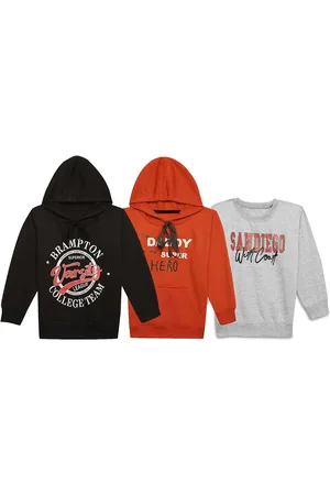 VIMAL JONNEY Kids Pack Of 3 Typography Printed Hooded Fleece Sweatshirt