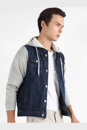 Campus Winter Wear Windcheater Colourblocked Hooded Cotton Denim Jacket