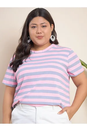CURVY STREET Plus Size Striped Round Neck Top