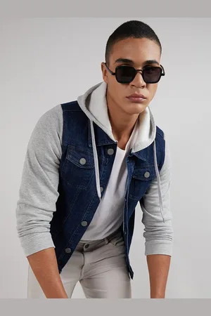 Campus Winter Wear Windcheater Colourblocked Hooded Cotton Denim Jacket