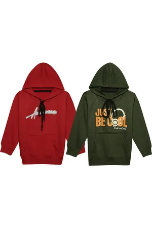 VIMAL JONNEY Kids Pack of 2 Printed Typography Hooded Fleece Pullover