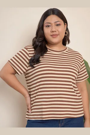 CURVY STREET Plus Size Striped Regular T-shirt