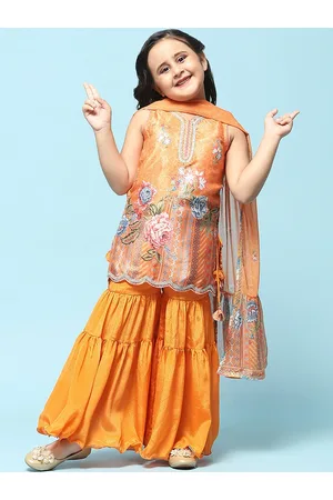 Biba Girls Floral Printed Kurta with Sharara & With Dupatta