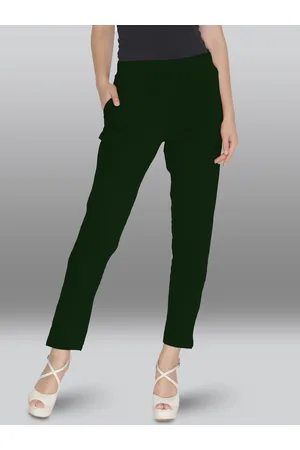 Lyra Women Olive Green Smart Cotton Trousers