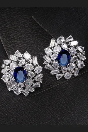 karatcart Silver-Plated Cubic Zirconia Studded Floral Stud Earrings