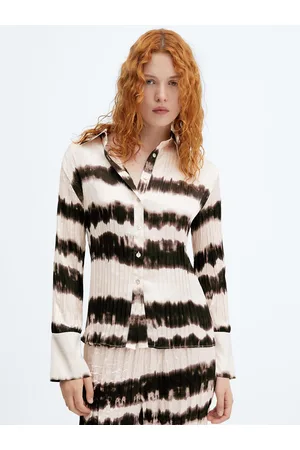 MANGO Tie-Dye Effect Satin Finish Pleated Shirt