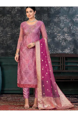 Kalini Ethnic Motifs Printed Gotta Patti Organza Unstitched Dress Material