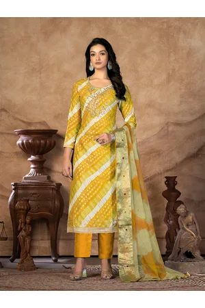 Kalini Ethnic Motifs Printed Beads & Stones Detailed Pure Cotton Unstitched Dress Material