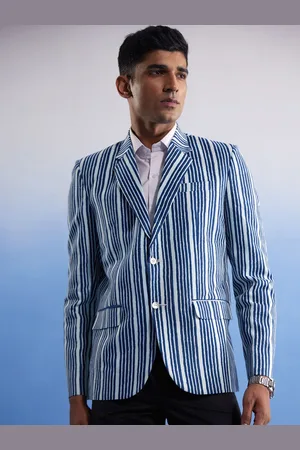 Vastramay Striped Notched Lapel Slim Fit Pure Cotton Single Breasted Blaze