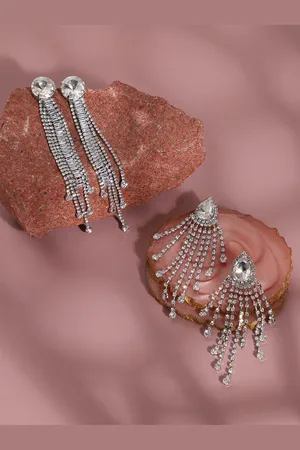DressBerry Silver-Toned Set Of 2 Chandelier Contemporary Drop Earrings