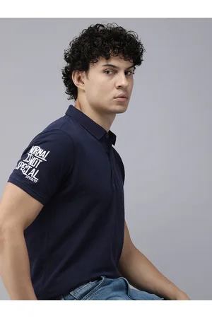 SPYKAR Men Polo Collar Indigo Pure Cotton Slim Fit T-shirt With Minimal Embroidered Detail