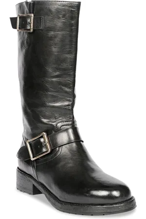 SAINT G. Women High Top Leather Regular Boots With Buckle Detail