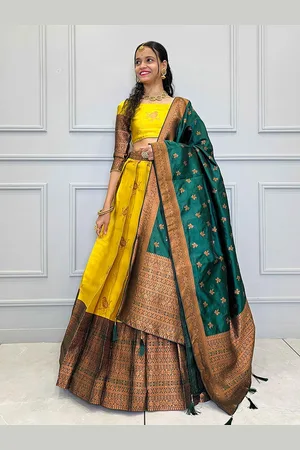 Fabcartz Girls Woven Design Semi-Stitched Lehenga & Unstitched Blouse With Dupatta