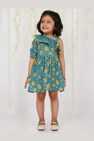 KID1 Girls Floral Printed One Shoulder Cotton Short Dress