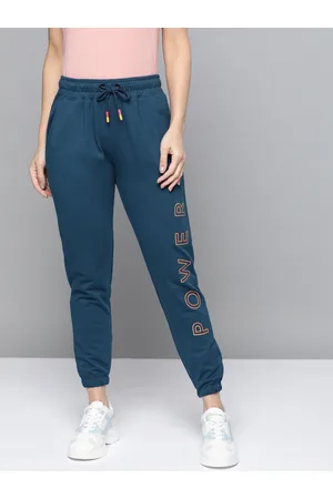 HARVARD Women Blue & Yellow Typographic Print Track Pants