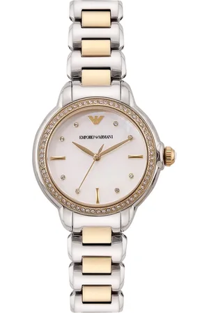 Emporio Armani Women Mother of Pearl & Embellished Dial & Stainless Steel Watch AR11524