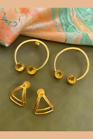 ATIBELLE Set Of 2 Gold-Plated Stone-Studded Brass Drop Earrings