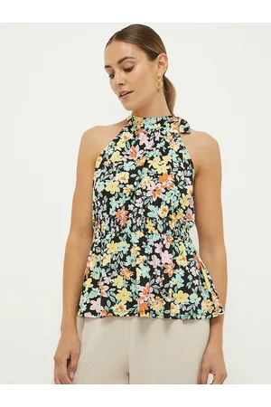 Dorothy Perkins Floral Print Halter Neck Cinched Waist Top