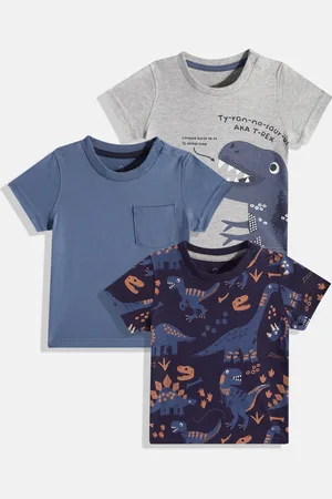 Mothercare Boys Pack of 3 Solid & Printed Pure Cotton T-shirt