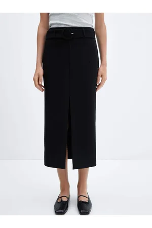MANGO Front-Slit Midi Straight Skirt with Belt