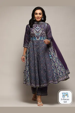 Biba Ethnic Motifs Printed Anarkali Pure Cotton Kurta With Palazzos & Dupatta