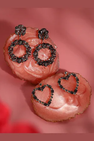 DressBerry Set Of 2 Silver-Plated Artificial Stones Studded Drop Earrings