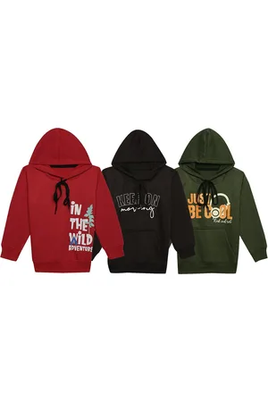 VIMAL JONNEY Kids Pack Of 3 Typography Printed Hooded Fleece Sweatshirt