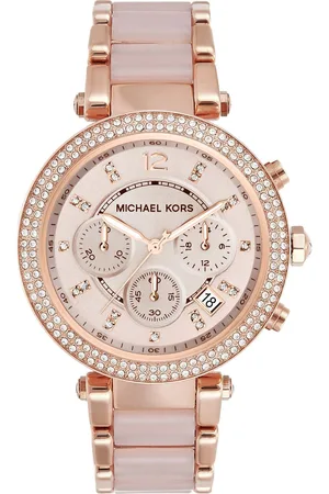 Michael Kors Women Chronograph Dusty Pink Stone-Studded Dial Watch 5896I