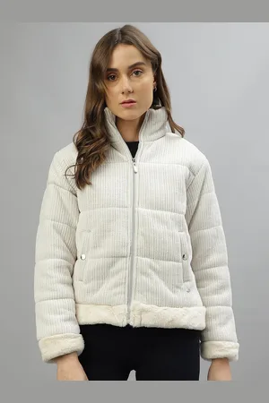 Elle Striped Mock Collar Long Sleeves Fur Padded Jacket