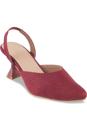 Metro Pointed Toe Textured Block Slingback Mules With Backstrap