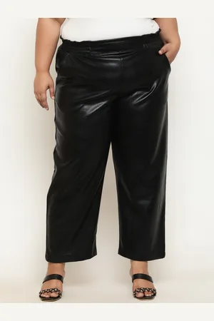 Amydus Women Plus Size High-Rise Leather Parallel Trousers