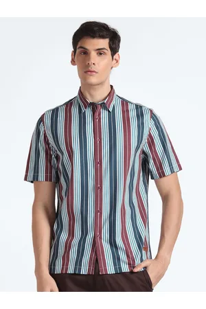 Flying Machine Spread Collar Striped Casual Short Sleeves Shirt
